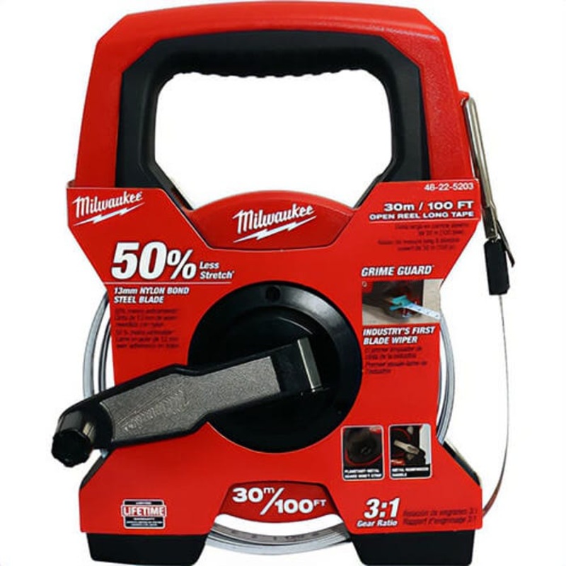 Milwaukee 48-22-5203 Long Tape, 100 ft L Blade x 1/2 in W Blade, Steel Blade