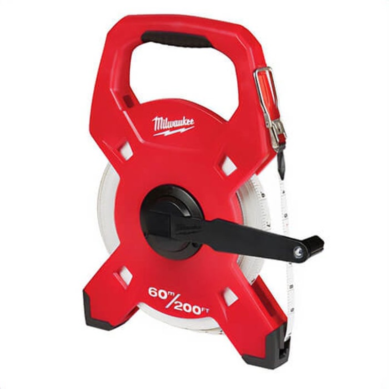 Milwaukee 48-22-5360 Lockable Fiberglass Open Reel Long Tape, 200 ft L x 1/2 in W Blade, Fiberglass Blade