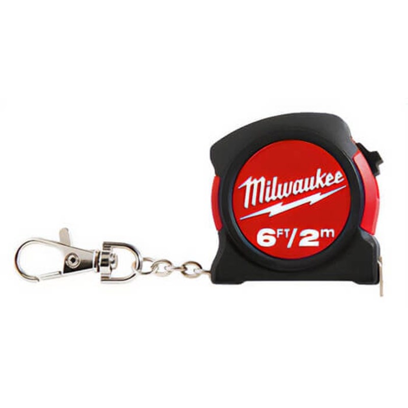 Milwaukee 48-22-5506 Measuring Tape with Belt Clip and Key Chain, 6 ft L x 13 mm W Blade, Steel Blade, 1/16 in Top