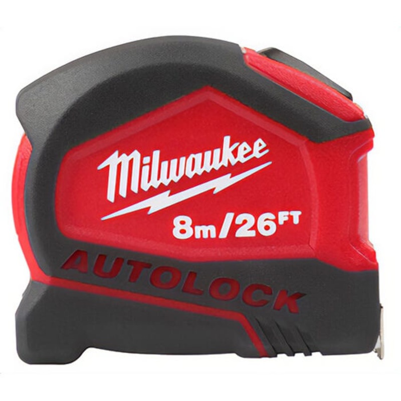 Milwaukee 48-22-6826 Compact Measuring Tape, 26 ft L x 27 mm W Blade, Steel Blade, 1/16 in Graduation
