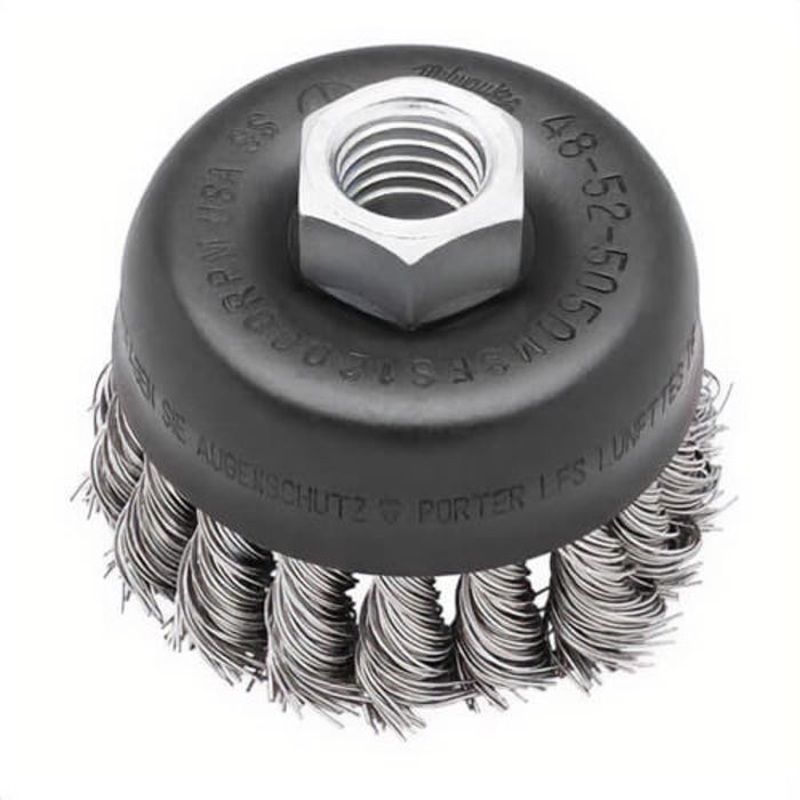 Milwaukee 48-52-1300 Cup Brush, 4 in dia Brush, 5/8-11 Arbor Hole, 0.014 in dia Filament/Wire, Crimped, Carbon Steel Fill