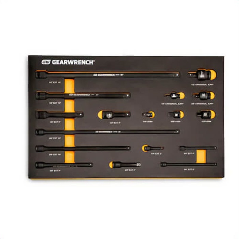 Gearwrench 86524 Tool Accessories Set, 1/4 in, 3/8 in, 1/2 in Impact Drive Tang, 17 pc, Alloy Steel