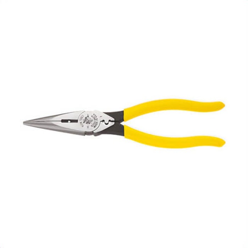 Klein D203-8NCR Pliers Needle Nose Side Cutters with Stripping and Crimping, 8 in
