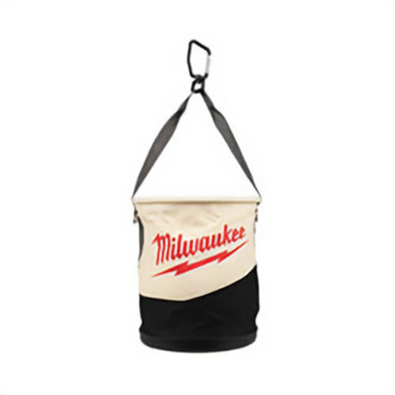 Milwaukee 48-22-8270 Adjustable Heavy Duty Utility Bucket, 14.57 in H x 11.81 in W x 11.81 in D, 2 Pockets, Canvas, Black/Tan