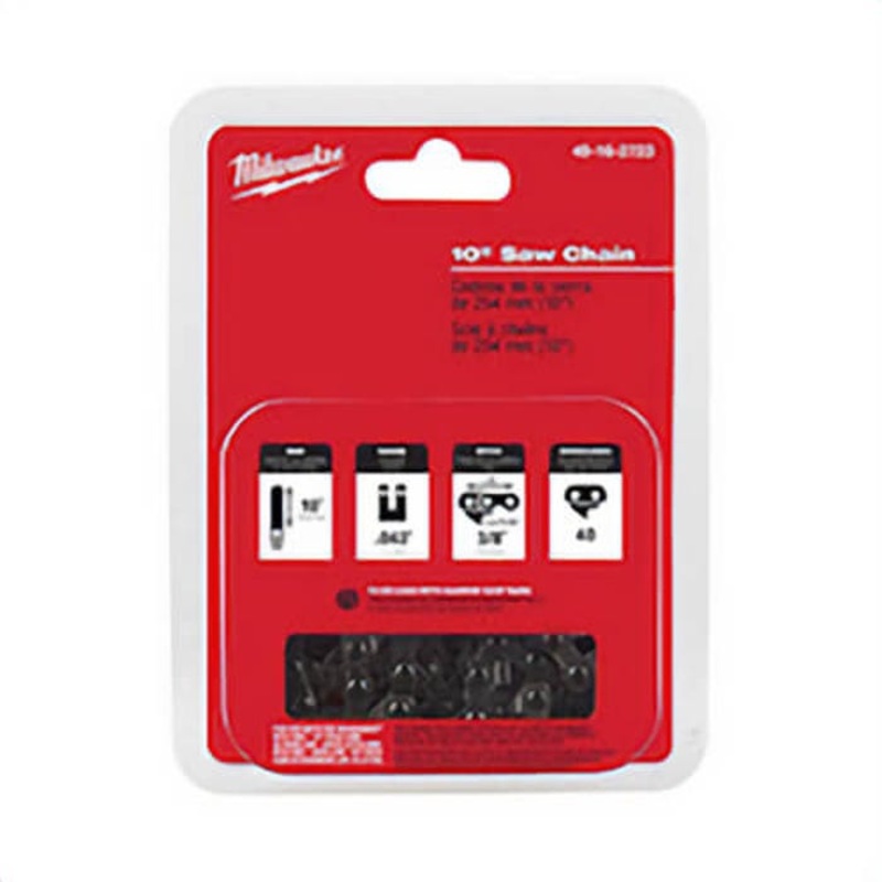 Milwaukee 49-16-2723 Cordless Saw Chain, Narrow Kerf Bars, 0.043 in Gauge, 40 in L Drive, 10 in L Bar, 3/8 in Low Profile Pitch