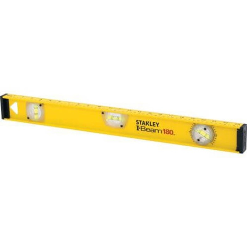 Stanley 180 42-324 Heavy Duty Non-Magnetic Standard I-Beam Level, 24 in L, 3 Vials, Aluminum, (1) Level/(1) Plumb/(1) 180  Vial Position