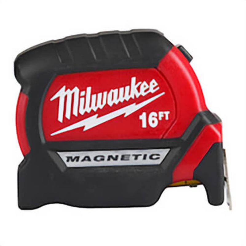 Milwaukee 48-22-0316 Compact Magnetic Wide Measuring Tape with Belt Clip, 16 ft L x 1 in W Blade, Steel Blade