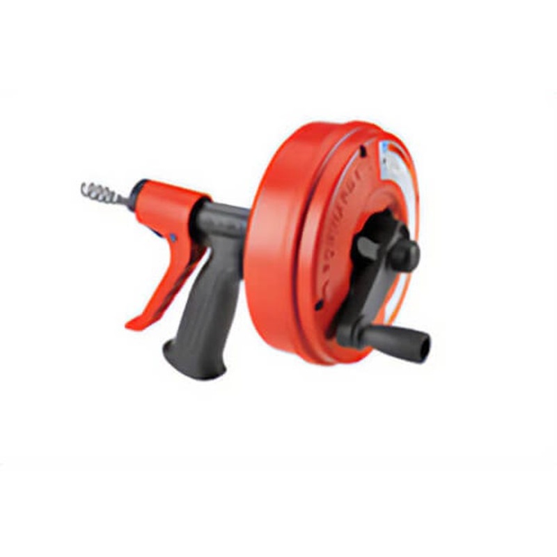 Ridgid 57043 PowerSpin Plus Manual Drain Cleaner with Autofeed, MaxCore Cable, 25 ft L Cable, Polyethylene Drum