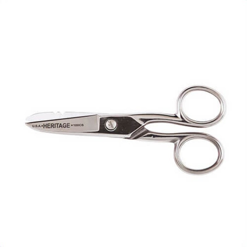 Klein G100CS Scissors, 5.25 in OAL, Serrated Edge, Carbon Steel Blade, Metal Handle