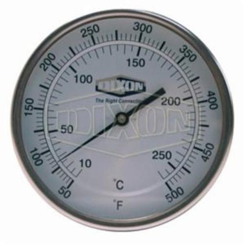 Dixon 50025104 50 Series Bi-Metal Thermometer, 5 in dial, 1/2 in MNPT Connection, 2-1/2 in L Stem, 50 to 500F