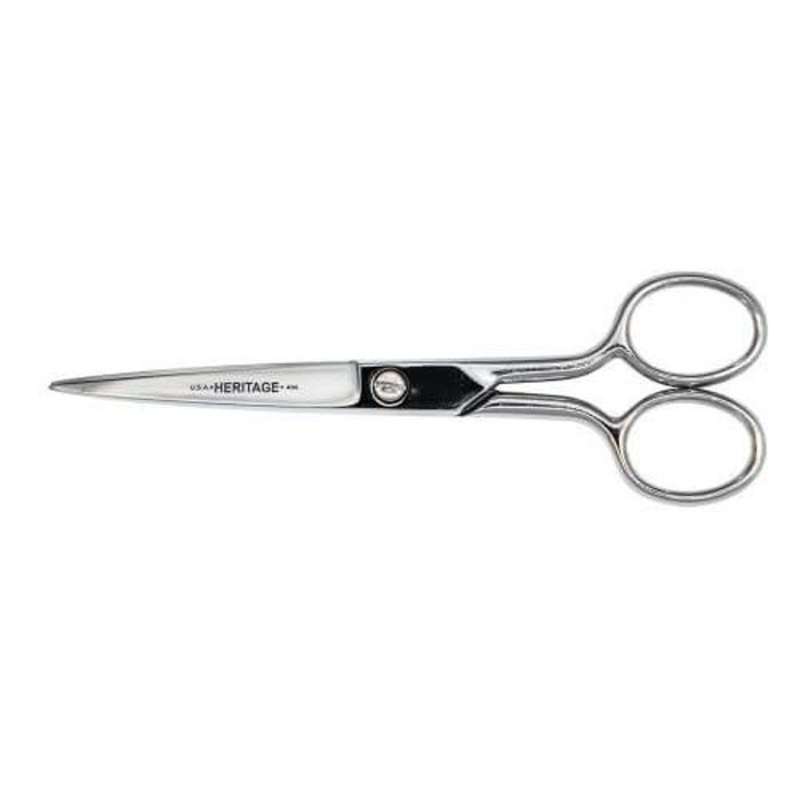 Klein 406 Heritage Cutlery Sharp Point Scissor with Large Rings, 2-1/2 in L of Cut, 6-3/4 in OAL, Standard Tip, Right Hand