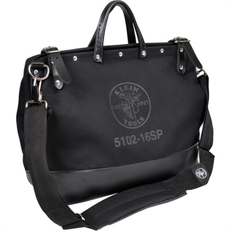 Klein 510216SPBLK Deluxe Tool Bag with Internal Pockets and Shoulder Strap, #8 Canvas, Black