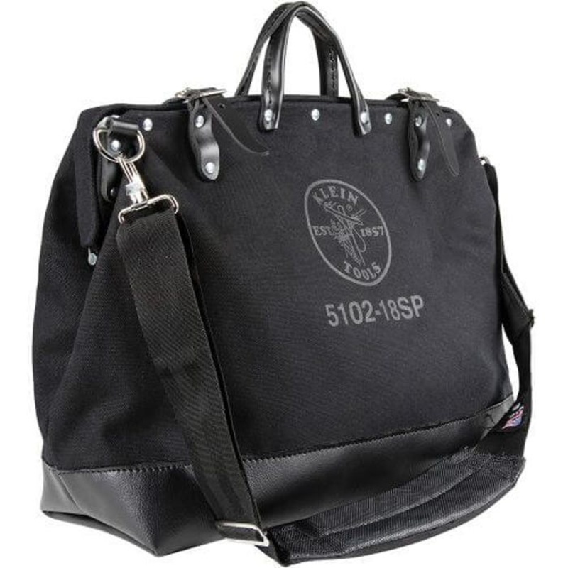 Klein 510218SPBLK Deluxe Tool Bag with Internal Pockets and Shoulder Strap, #8 Canvas, Black