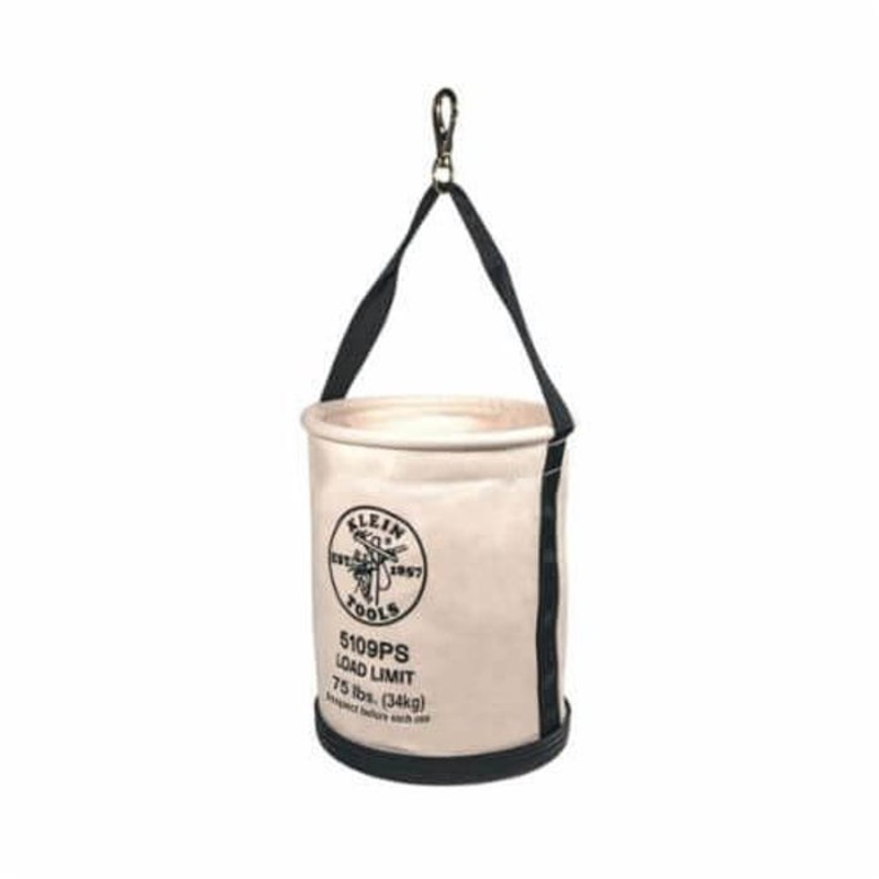 Klein 5109PS Wide Opening Straight Wall Bucket with Pocket, 15 in H, 1 Pocket, #6 Canvas