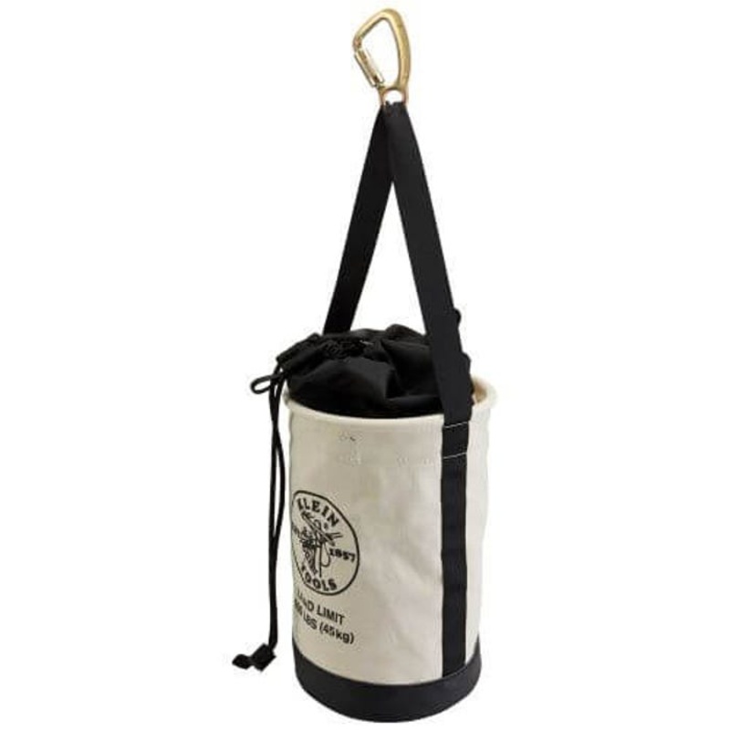 Klein 5114DSC Heavy Duty Load-Rated Tool Bucket with Drawstring Close, 17 in H, Canvas, Off-White