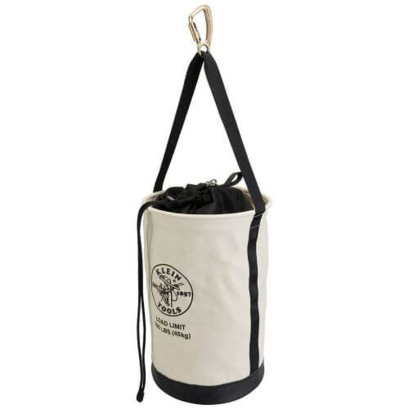 Klein 5114DSC22 Heavy Duty Load-Rated Tool Bucket with Drawstring Close, 22 in H, Canvas, Off-White