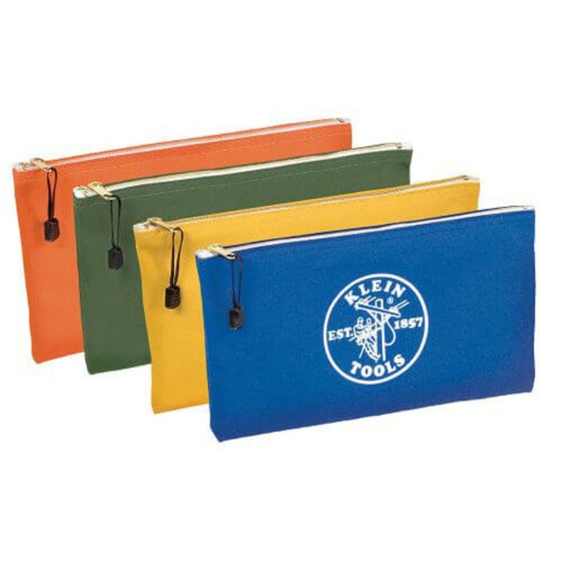Klein 5140 Assorted Zipper Bag, #10 Canvas, Olive/Orange/Royal Blue/Yellow