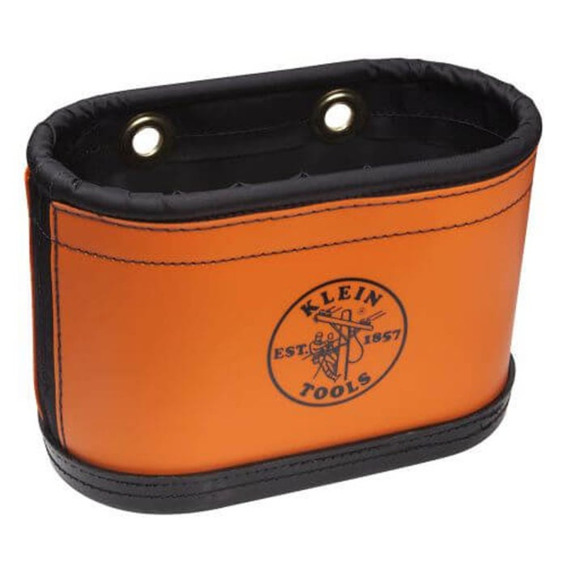 Klein 5144BHB Hard Body Oval Bucket with Kickstand, 10 in H x 7 in W x 11 in D, 14 Pockets, Polyethylene, Orange