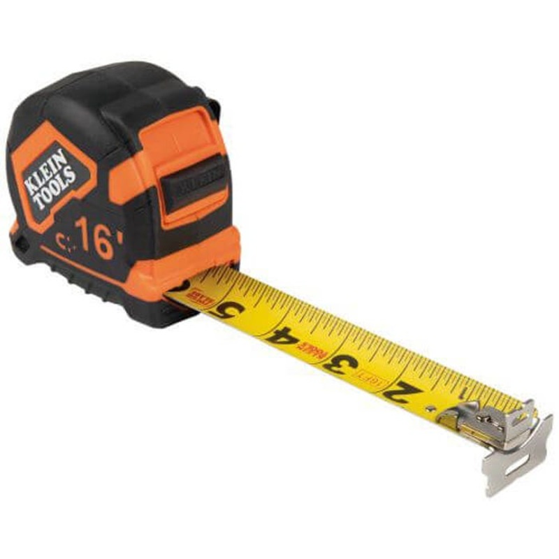 Klein 9216 Closed Case Double Sided Lockable Magnetic Hook Measuring Tape, 16 ft L, Steel Blade, Imperial Measuring System, 1/16 in Graduation