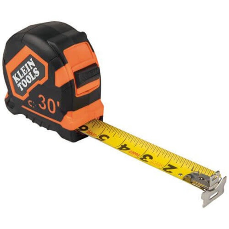 Klein 9230 Closed Case Double Sided Magnetic Hook Measuring Tape, 30 ft L, Steel Blade, Imperial Measuring System, 1/16 in Graduation