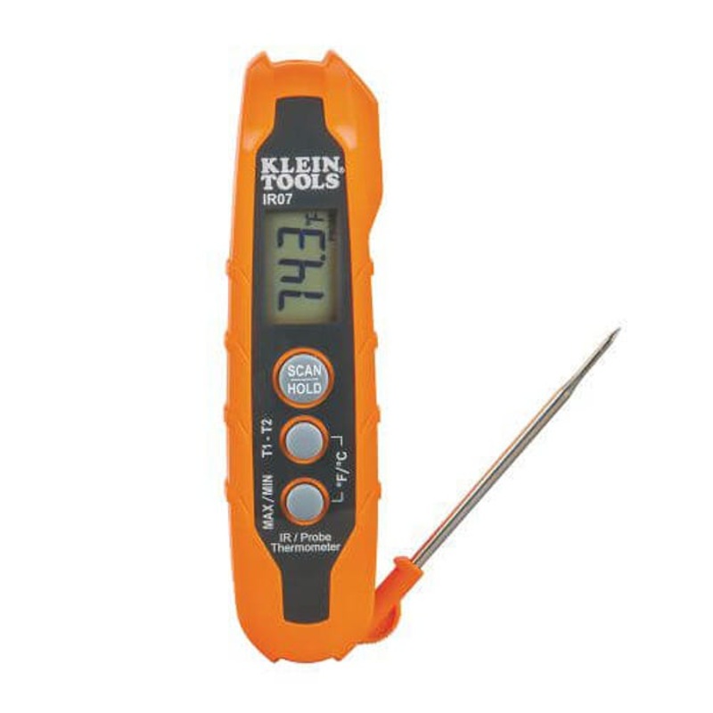 Klein IR07 Pocket Dual IR/Probe Thermometer, -40 to 572F, -40 to 0C - +/-2, 1 to 300C - +/- 1C Accuracy, Backlit LCD Display