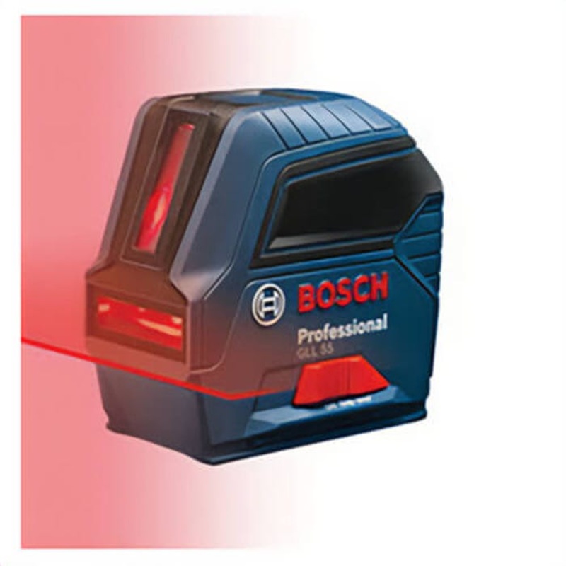 Bosch GLL 55 Cross Line Laser, Bare Tool, +/-1/8 in Accuracy, 50 ft Measuring, +/-4 Auto Leveling, 2 Beam