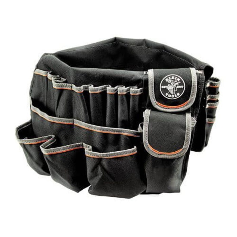 Klein Tradesman Pro 55448 Electrician's Bucket Bag, 23 in H x 19 in W x 23 in D, 45 Pockets, Polyester, Black/Gray/Orange