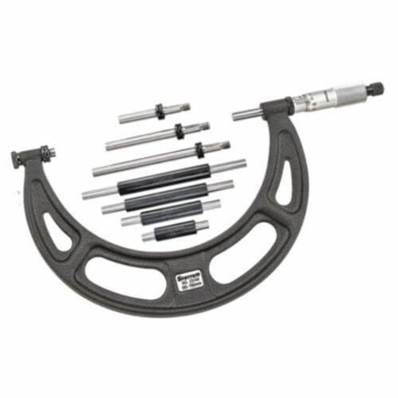 Starrett 224ARLZ Interchangeable Anvil Outside Micrometer Set, 5 pc, 2 to 6 in Range 0.001 in Graduations, Steel