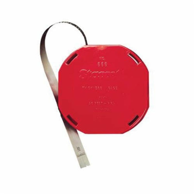 Starrett 666M-3 Straight Leave Thickness Gage with Dispenser Case, 12.7 m L x 7.6 m W x 0.03 mm Thick, Tempered Steel