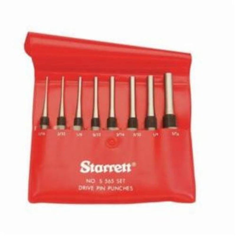 Starrett S565PC Cylinder Drive Pin Punch Set, Long Drive Style, 1/16 to 5/16 in Punch, 8 pc