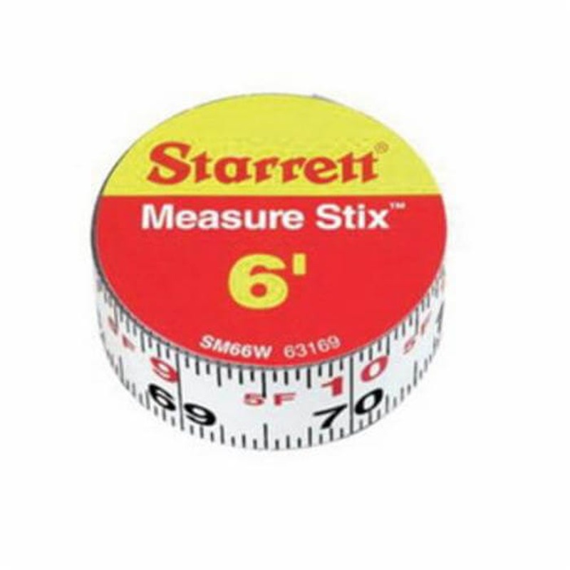 Starrett SM66W 1-Sided Measure Stix, 6 ft L x 3/4 in W Blade, Carbon Steel, Imperial, 1/6ths