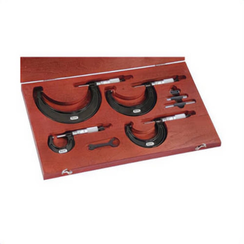 Starrett ST436.1BXRLZ S436.1 Outside Micrometer Set, 4 pc, 0 to 4 in Range 0.0001 in Graduations, Carbide Tip