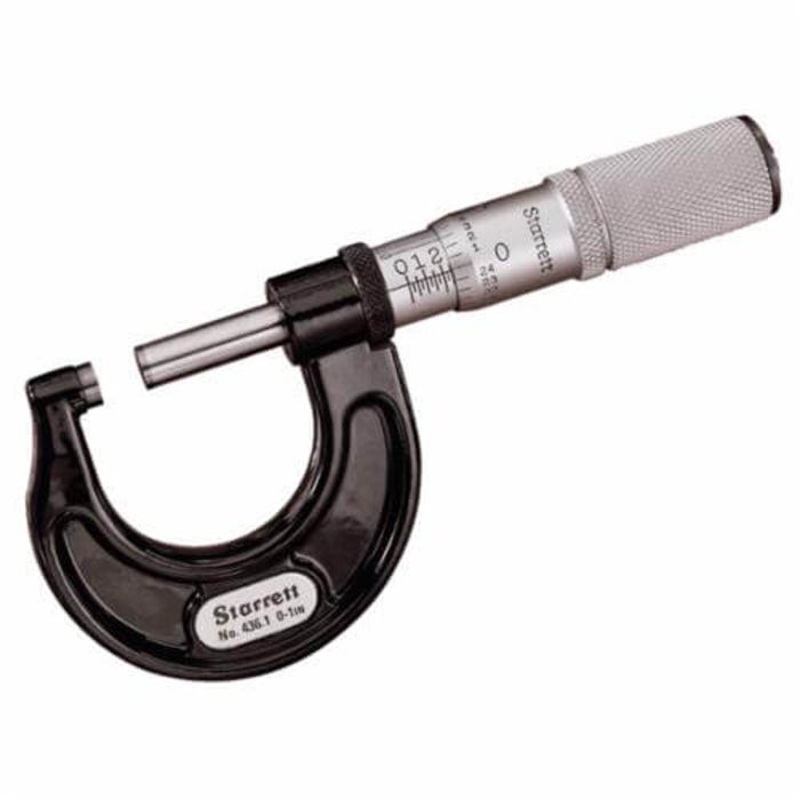 Starrett T436.1XFL-1 W/SLC Mechanical Outside Micrometer, 0 to 1 in, Graduations: 0.0001 in, Carbide Tip, Satin Chrome