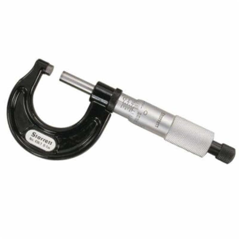 Starrett T436.1XRL-1 W/SLC Mechanical Outside Micrometer, 0 to 1 in, Graduations: 0.0001 in, Carbide Tip, Satin Chrome