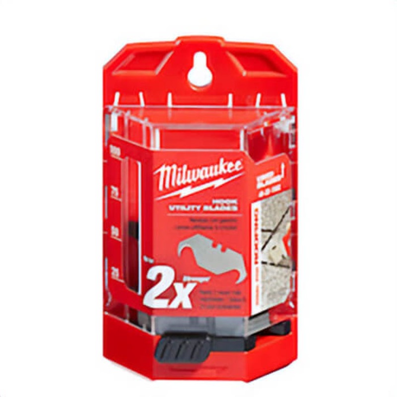 Milwaukee 48-22-1952 50 pc Double Ended Utility Knife Blade with Dispenser, Micro Carbide Metal, Hook, Sharp Point, 1-7/8 in L x 3/4 in W Blade