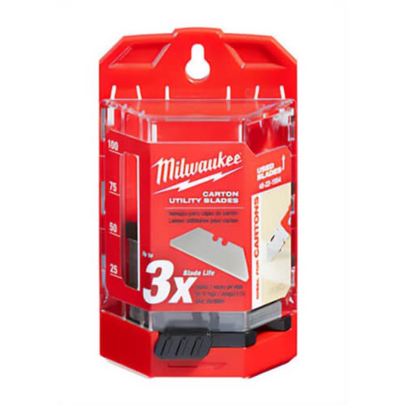 Milwaukee 48-22-1954 50 pc Utility Knife Blade with Dispenser, Micro Carbide Metal, Round Point/Straight Edge, 2-3/8 in L x 3/4 in W Blade