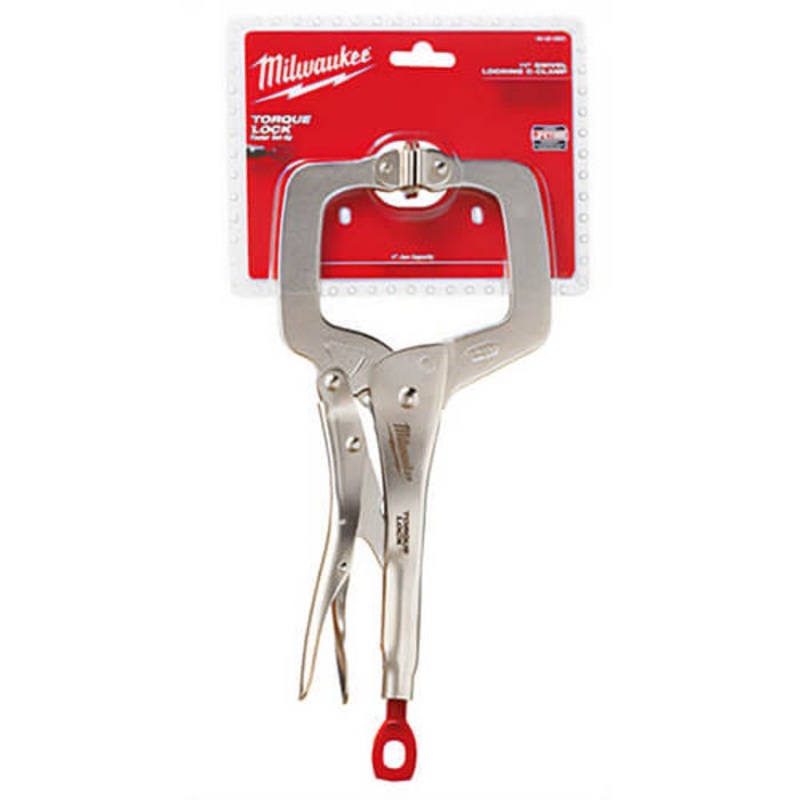 Milwaukee 48-22-3521 Swivel Jaw Locking C-Clamp, Polished Chrome, 4 in D Throat, 1-7/64 in Jaw Opening, 11 in Jaw, Forged Alloy Steel
