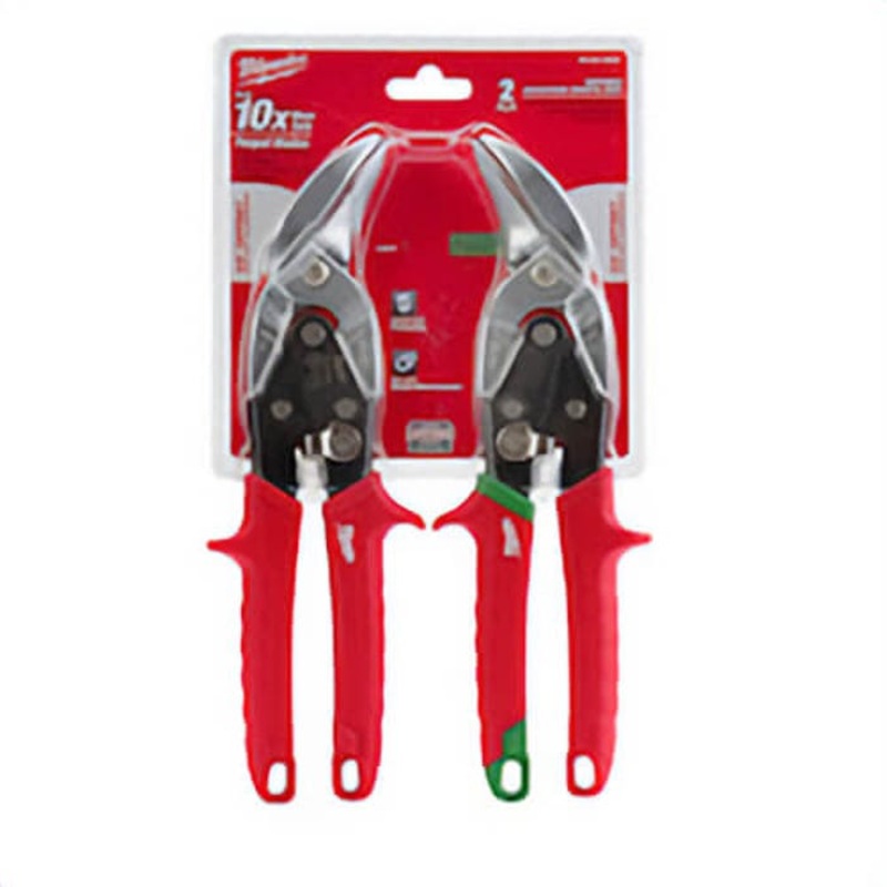 Milwaukee 48-22-4523 2 pc Aviation Snip Set, 18 ga Cold Rolled Steel/22 ga Stainless Steel Cutting, 5 in L of Cut, Offset Snip, Steel Blade