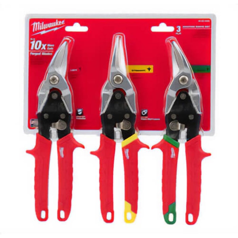 Milwaukee 48-22-4533 3 pc Aviation Snip Set, 18 ga Cold Rolled Steel/22 ga Stainless Steel Cutting, 5 in L of Cut, Steel Blade