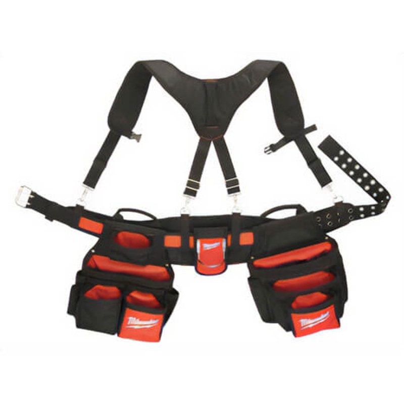 Milwaukee 48-22-8120 Breathable Contractor Work Belt with Suspension Rig, 24 Pockets, Denier Nylon, Black/Red