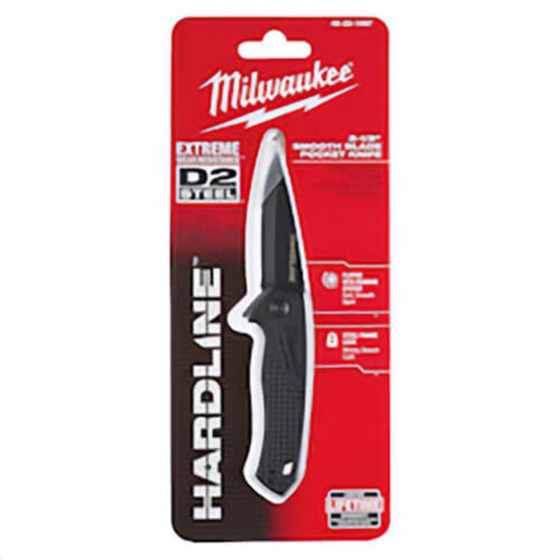 Milwaukee Hardline 48-22-1997 Lockable Blade Folding Pocket Knife, D2 Steel Drop Point Smooth Blade, 2-1/2 in L Blade, Stainless Steel Grip