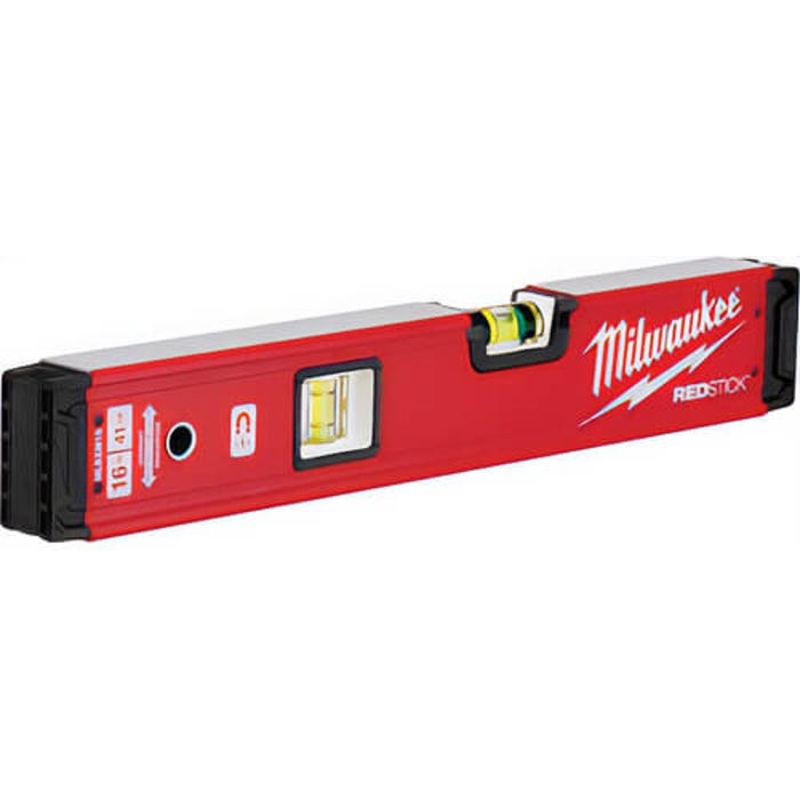 Milwaukee Redstick MLBXM16 Magnetic Box Level, 16 in L, 3 Vials, Aluminum, (2) Level/(3) Plumb Vial Position, 0.0005 in/in Accuracy