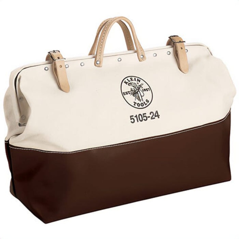 Klein 5105-24 Tool Bag, Heavy Duty High Bottom, 24 in L x 6 in W x 15 in H Outside, #8 Canvas, Natural, Brown/Tan, 1 Compartment