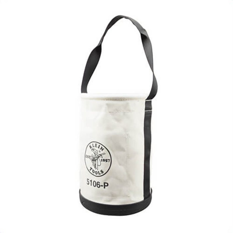 Klein 5106P Straight Wall Bucket, 9 in dia, 14 in Overall Height, 2 pocket, #6 Canvas, Off-White
