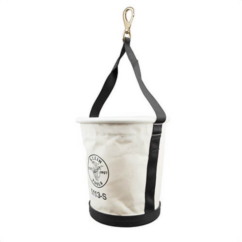 Klein 5113S Tapered Wall Bucket, Heavy Duty, 12 in dia, 13 in Overall Height, 1 Pocket, #6 Canvas, Off-White