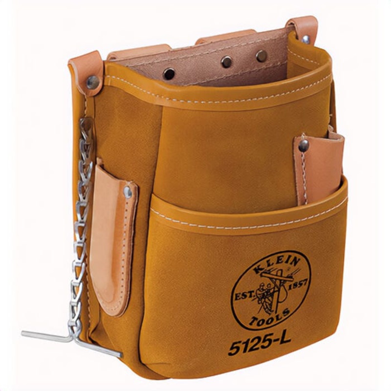 Klein 5125L Tool Pouch, General Purpose, 2-1/4 in Belt Width, 5 pocket, Leather, Brown, 7-1/2 x 8-1/2 in