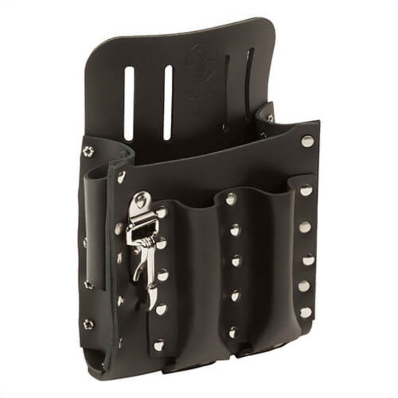 Klein 5126 Tool Pouch, Multi pocket, For use with: Plier and Screwdriver, 6 pocket, Leather, Black, 8-3/4 in H x 6 in W x 8-3/4 in D