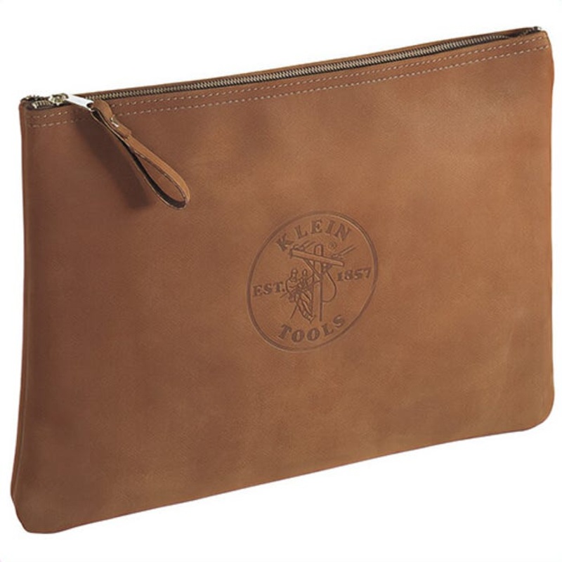 Klein 5136 Zipper Portfolio, Contractor's, 17 in L x 12 in H Outside, Leather, Brown, 1 Compartments