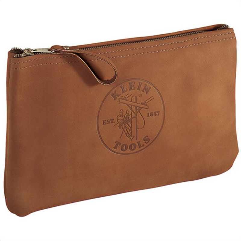 Klein 5139L Zipper Bag, 12.5 in L x 0.13 in W x 7 in H Outside, Leather/Nylon, Brown, 1 Compartment