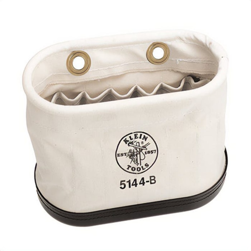 Klein 5144B Oval Bucket, Aerial Basket, 7 in OAW, 4 in Overall Depth, 10 in Overall Height, 15 pocket, #6 Canvas, Natural
